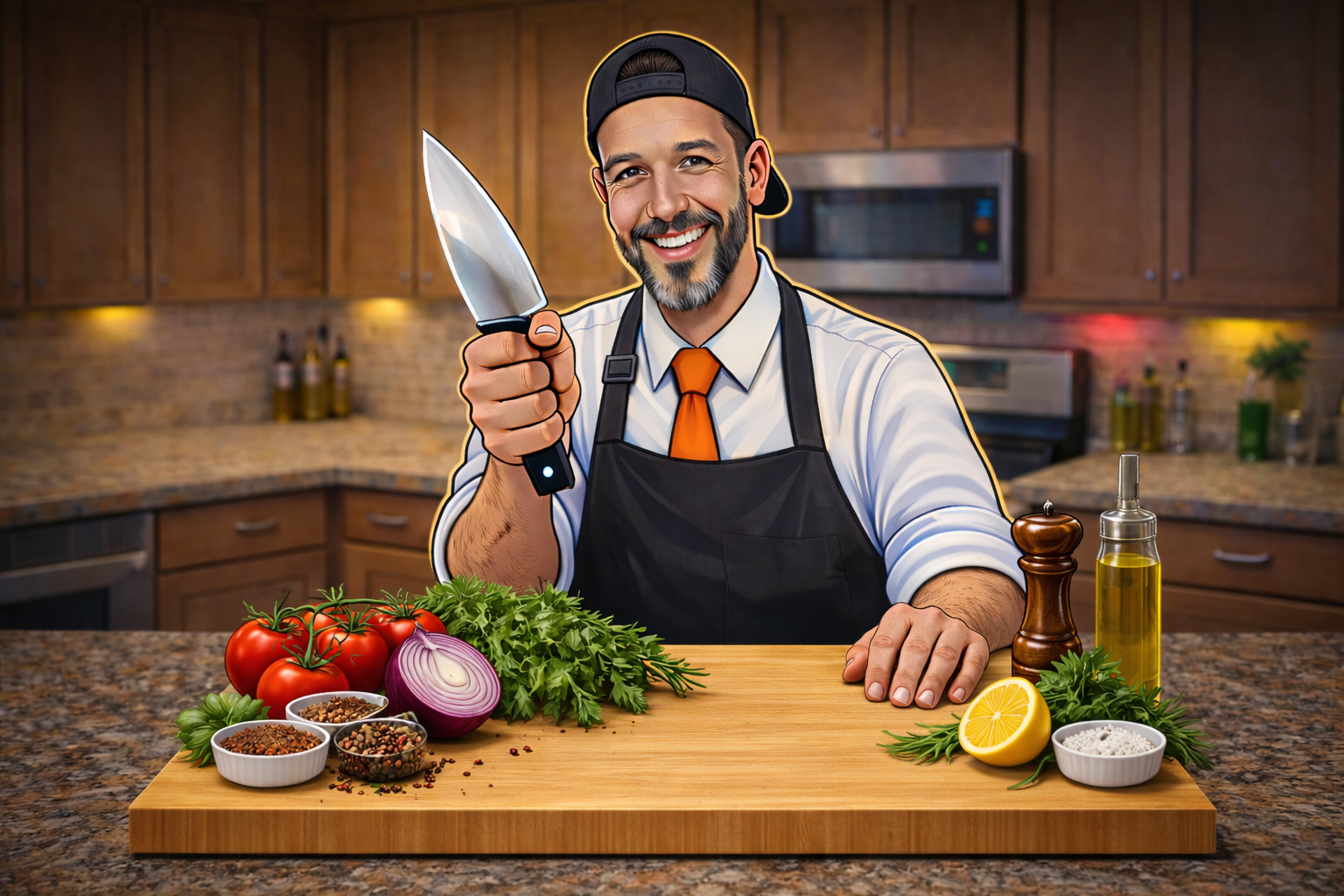 Cooking live in a home kitchen