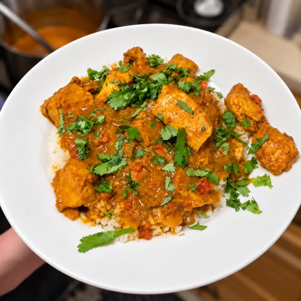 Scott’s chicken curry over rice; enhanced video still