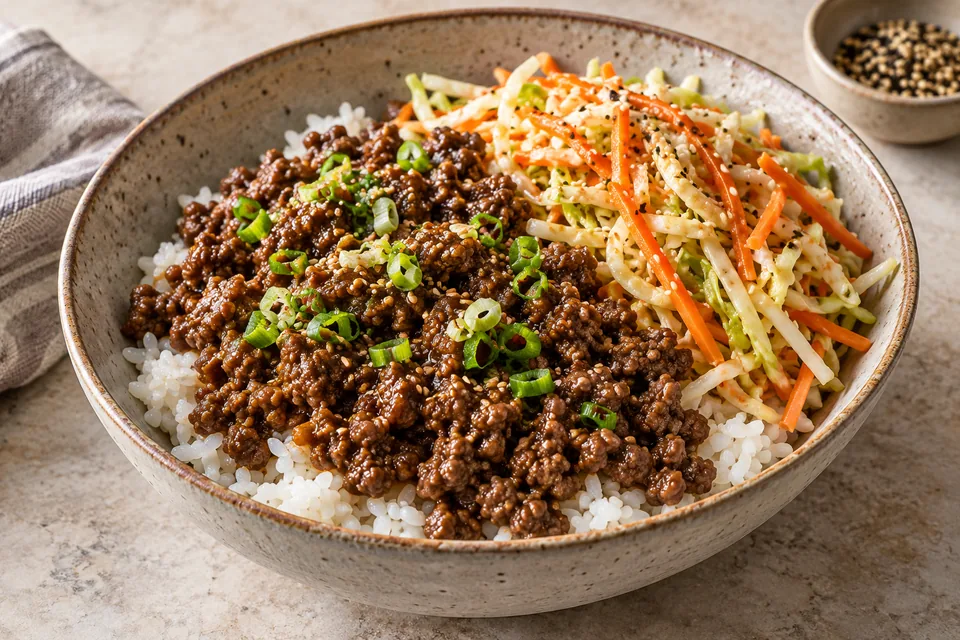 Korean-style beef bowls with vegetables