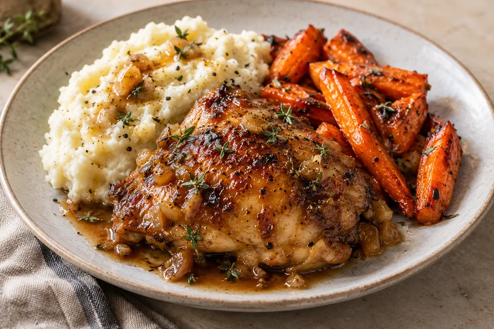 Apple cider chicken with seasonal vegetables