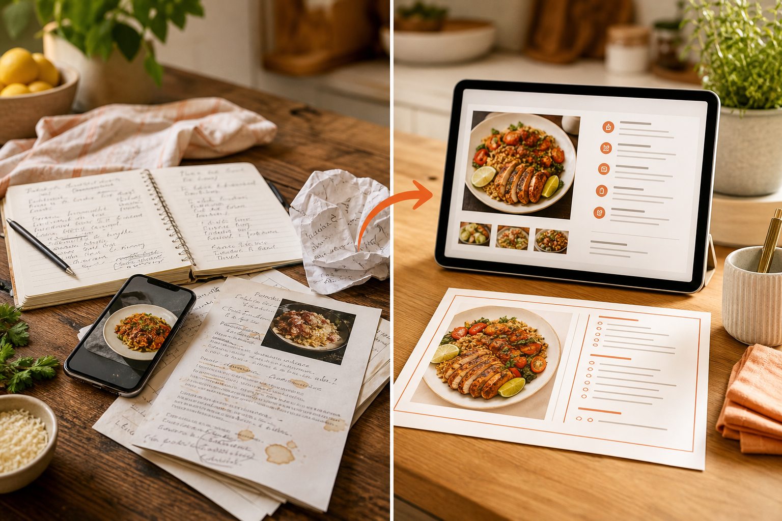 Handwritten recipe notes transformed into a polished digital and printable BiteTalk recipe.