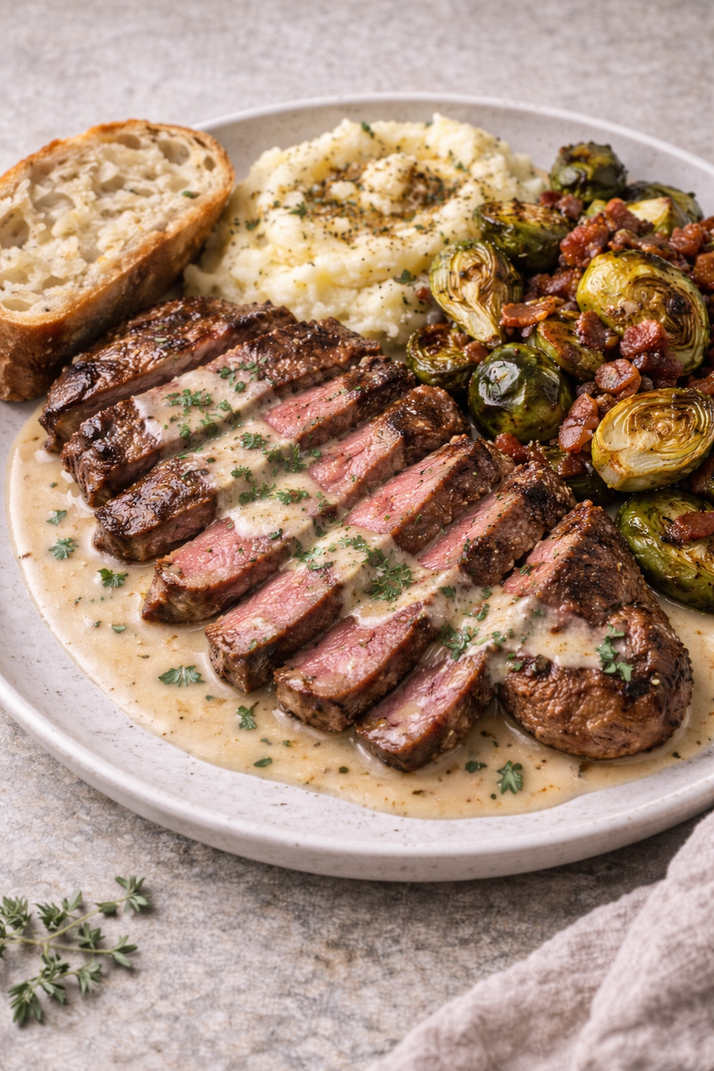 Steak dinner with restaurant-style sides